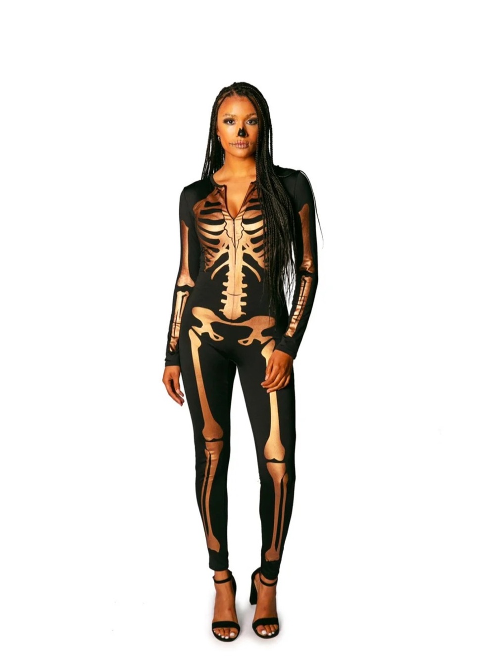 Tipsy Elves Gold Skeleton Bodysuit costume Jumpsuit Skeleton Print